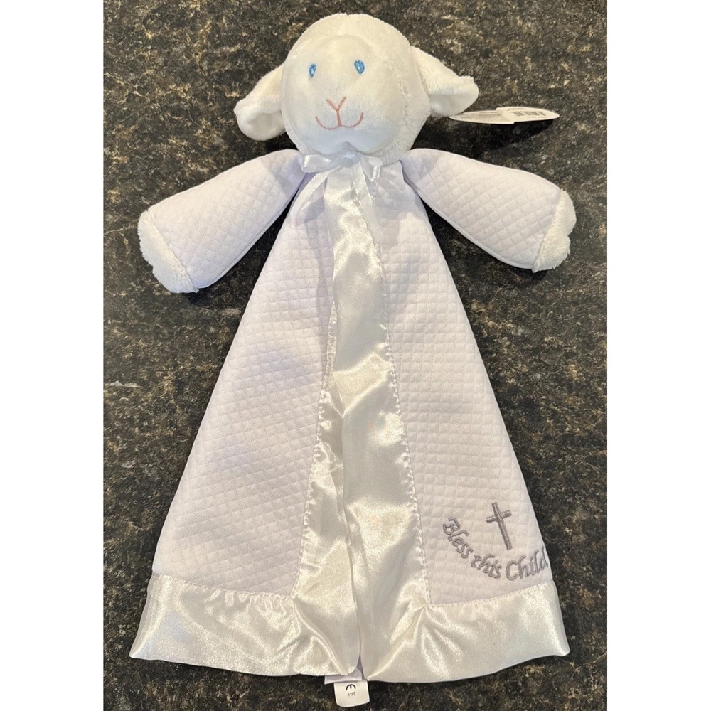 Mary Meyer Lovey Christening Lamb Blanket Bless This Child Cross Plush White New